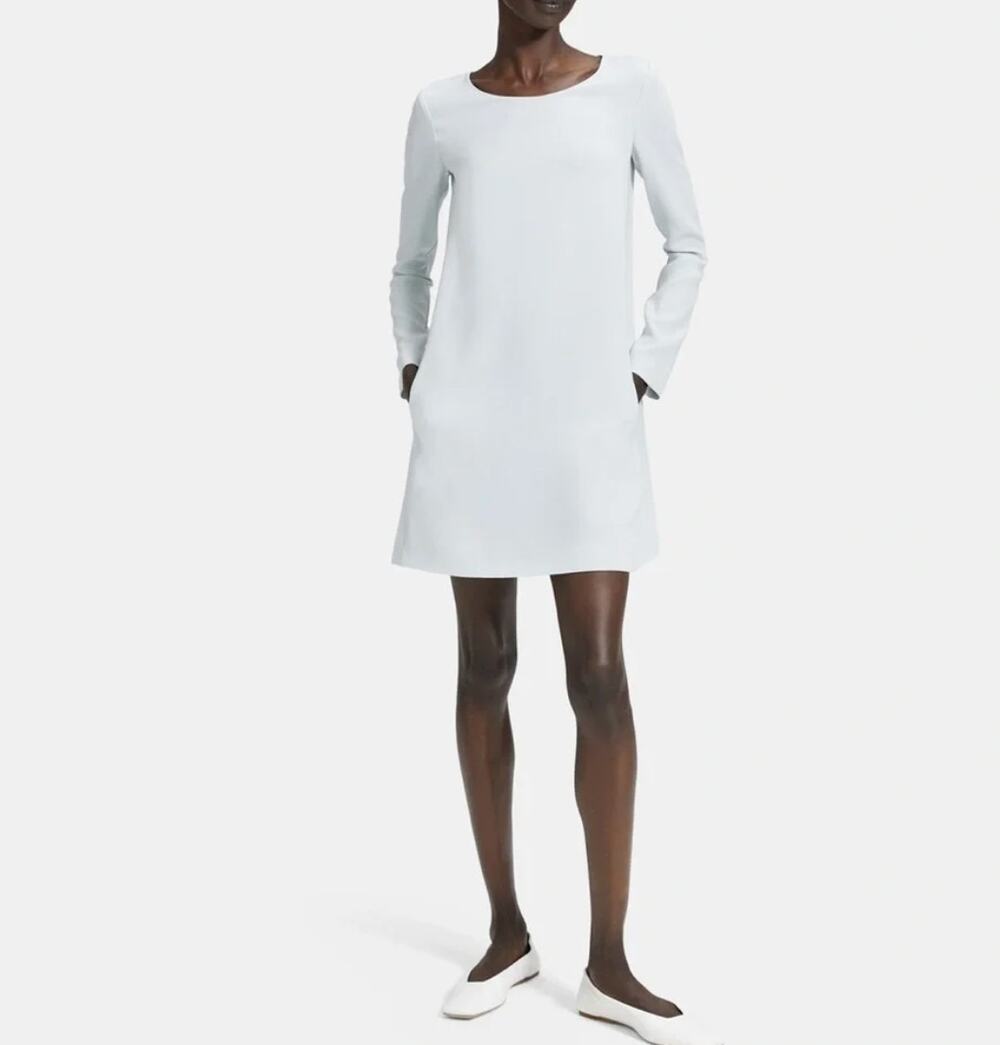 Theory Womens S Silver Ice Gray Classic Panelled Long Sleeve Mini Shift Dress